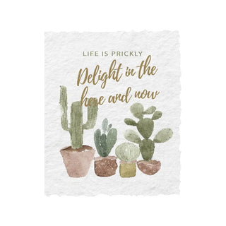 Delight in the here & now | Cactus Letterpress Greeting Card: Flat A2 Greeting Card. Blank on Back. Paper Baristas