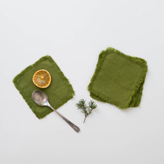 Christmas Green Linen Coasters with Fringes - Moss & More