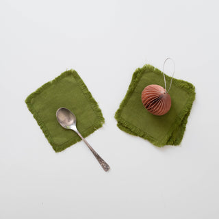 Christmas Green Linen Coasters with Fringes - Moss & More