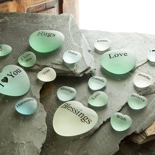 Sea Glass Heart Stones with Words