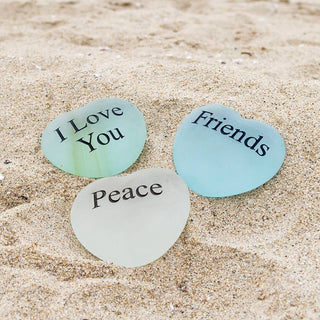 Sea Glass Heart Stones with Words